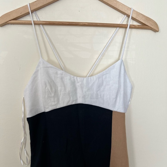 Zara Womens Color Block Midi Slip Dress Small Linen Summer Occasion Boho Preppy - Picture 8 of 16
